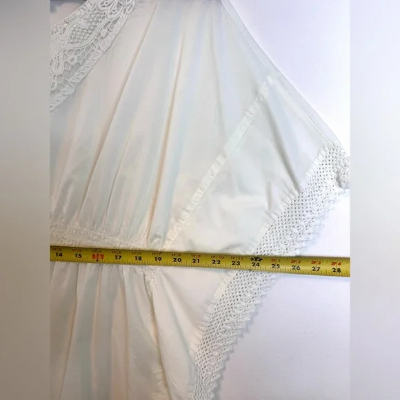 Passport Crochet Trim Kimono Top size Medium cream gathered waist Boho blouse - Picture 7 of 9